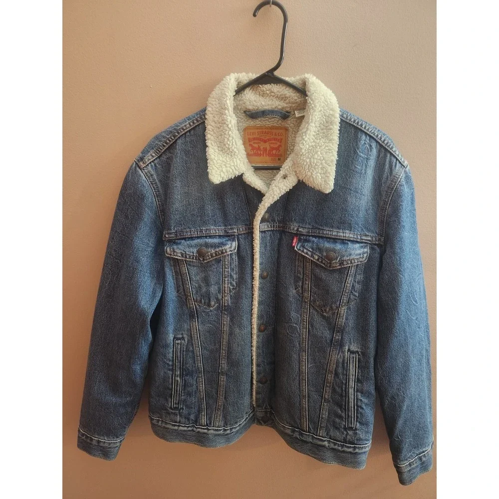 Vintage LEVI'S Sherpa Fur Lined Trucker Denim Jacket Mens Blue Ranch Coat Size M
